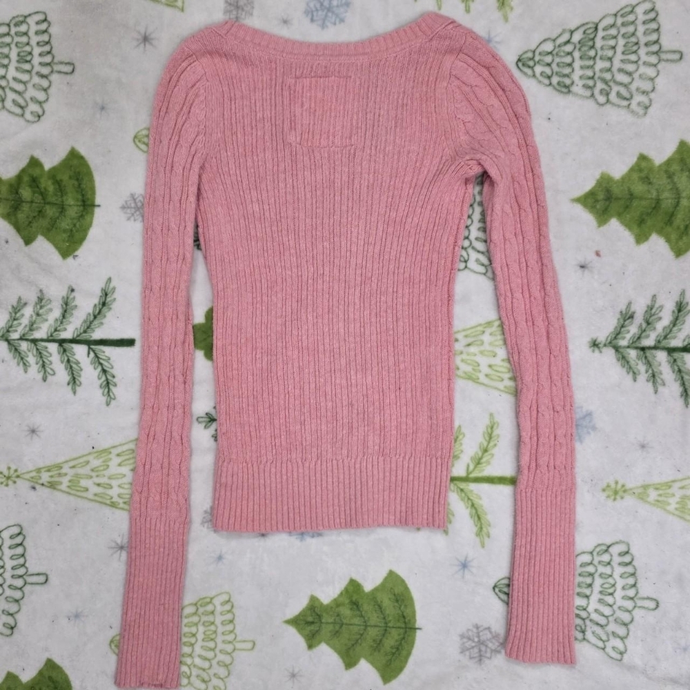 Abercrombie Vintage Strawberry Knit Pink Vneck Long Sleeve Pullover Sweater - Picture 6 of 6